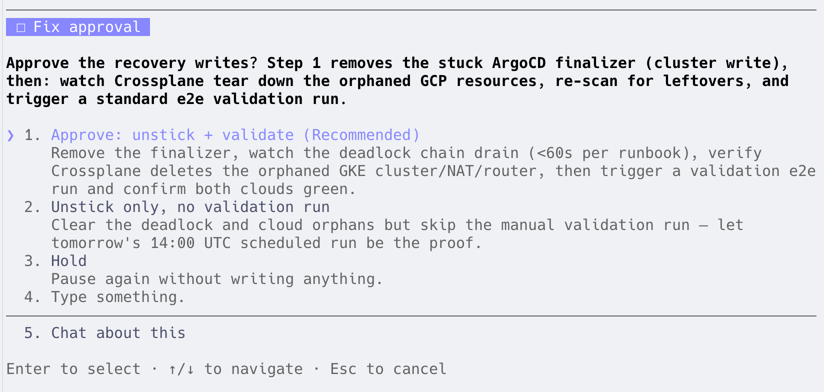 Fix approval dialog: operator chooses between unstick+validate, unstick only, or hold