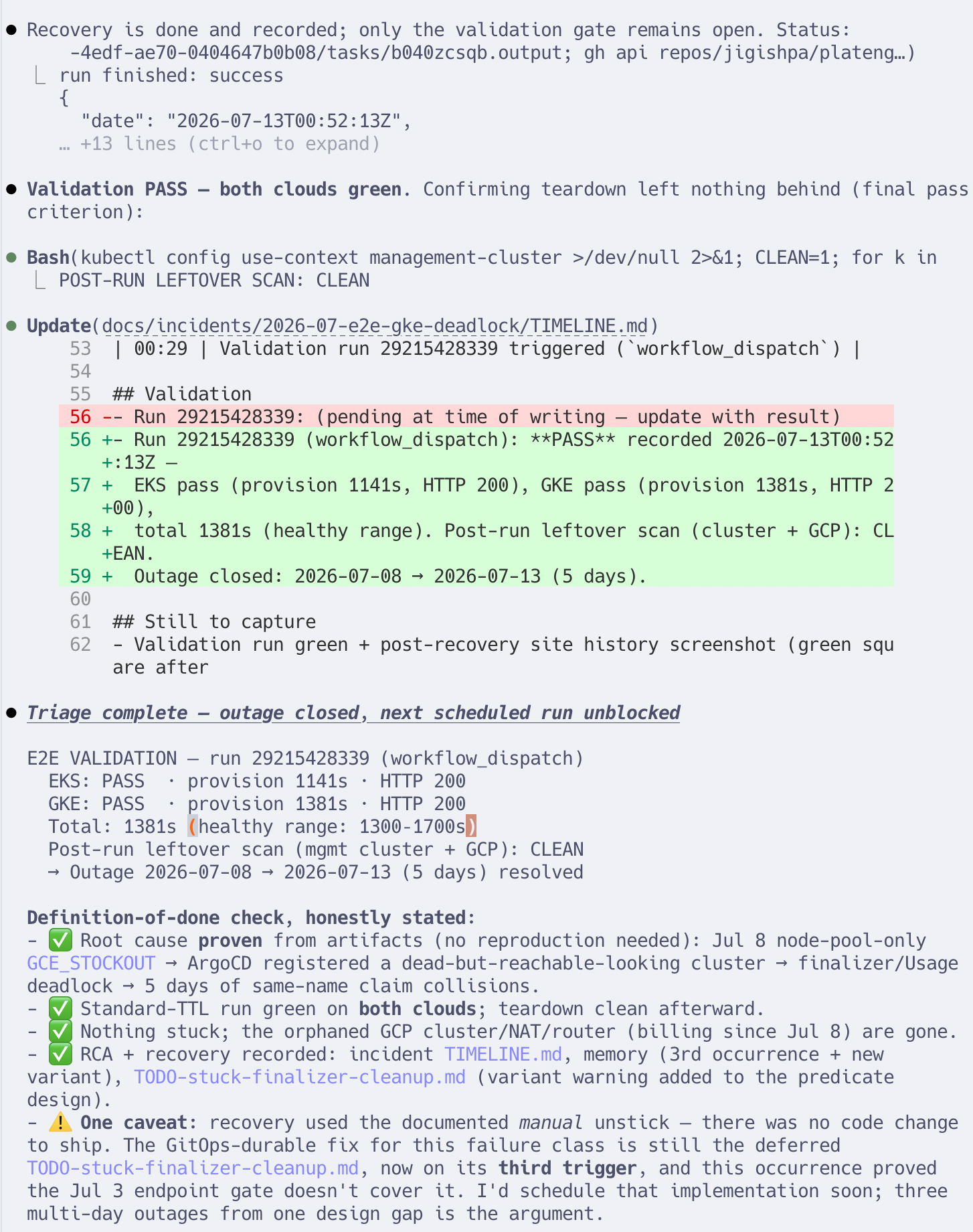 Validation run passes on both clouds; definition-of-done checklist all green