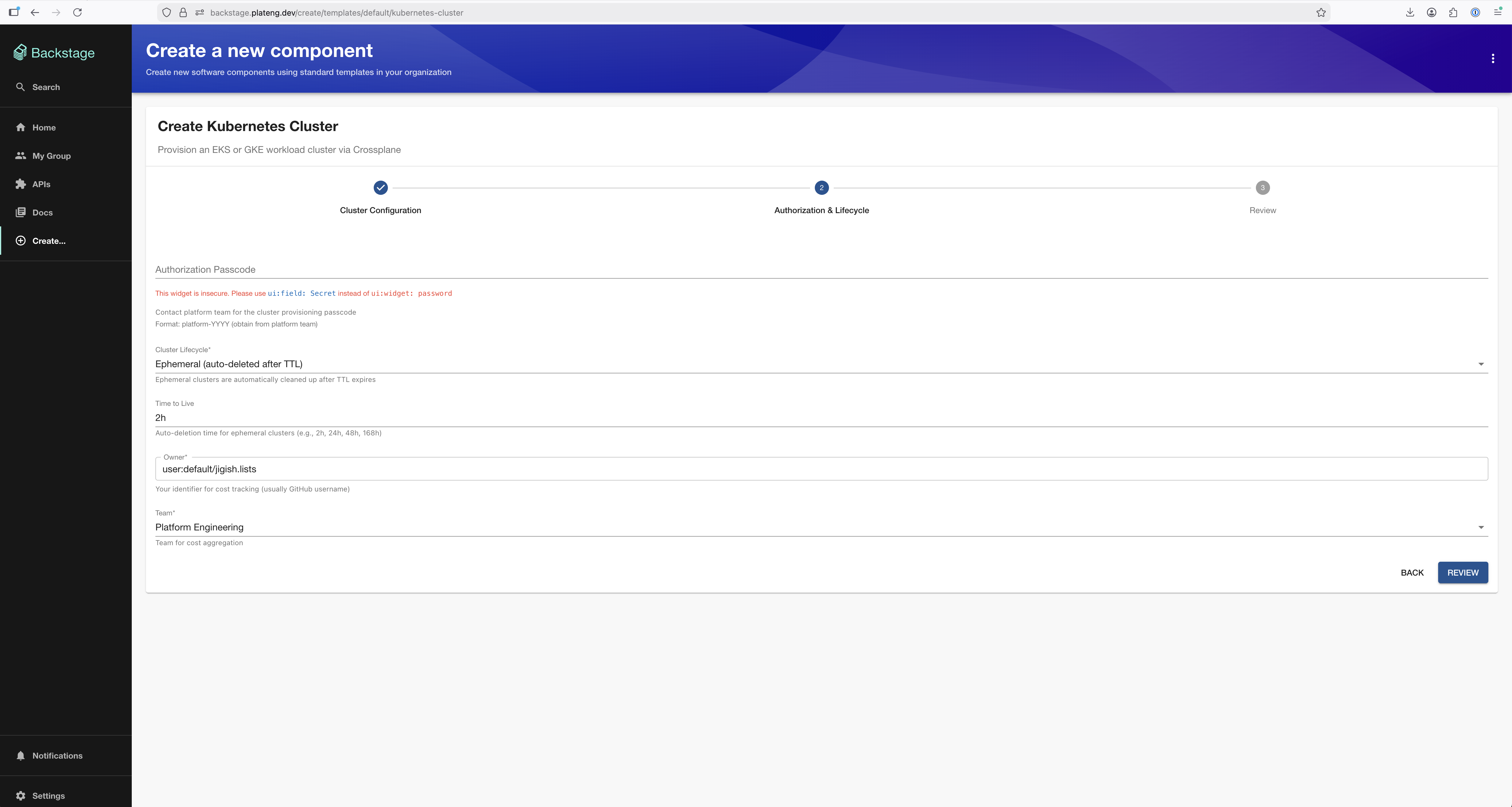 EKS cluster: authorization and lifecycle settings